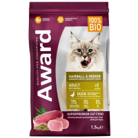 AWARD Hairball & Indoor для домашних кошек, выведение шерсти с уткой и индейкой с зеленой чечевицей и Юкки