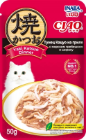 INABA Yaki Katsuo Dinner корм влажный для кошек, тунец кацуо на гриле с морским гребешком  и ширасу, 50г