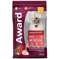 AWARD Indoor Big cats для домашних кошек крупных пород с говядиной и курицей, брокколи и Юкки 