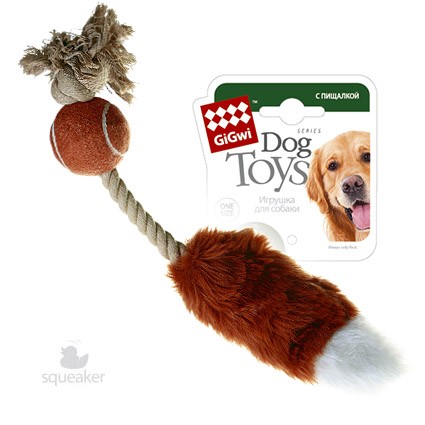 GiGwi Игрушка для собак Мячик с лисьим хвостом и пищалками 40см