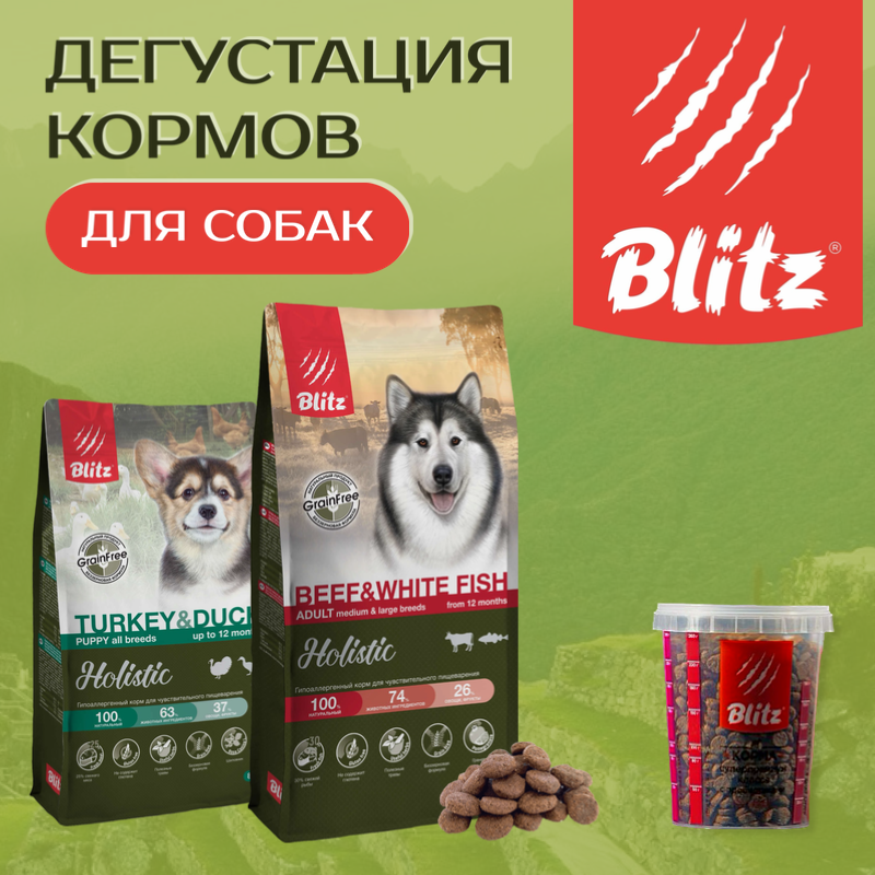 Дегустация кормов Blitz Holistic для собак