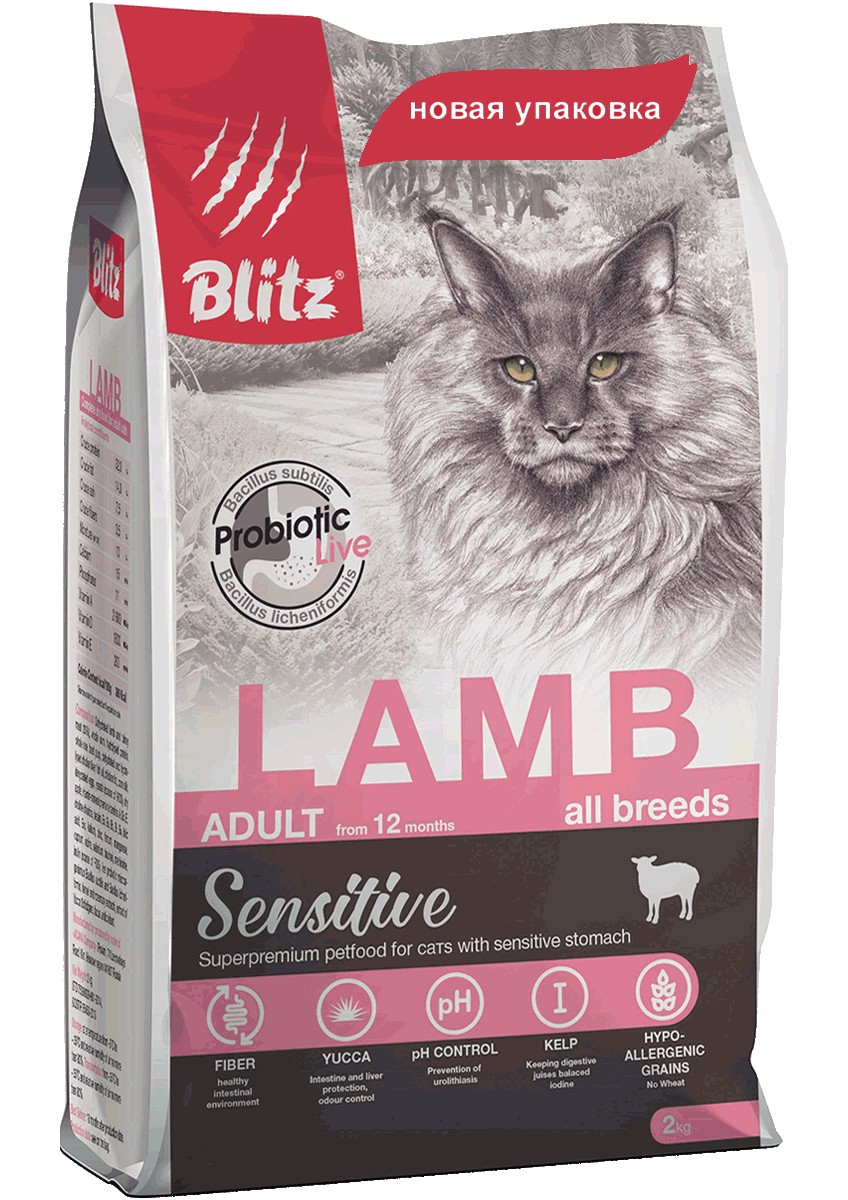 Blitz Sensitive Adult Cats сухой корм для взрослых кошек с ягненком