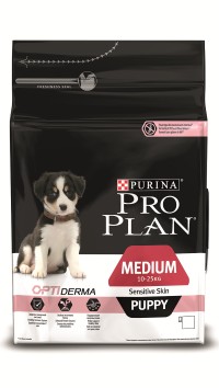 Pro Plan Medium Puppy Sensitive Skin, для щенков средних пород, чувствительная кожа, лосось и рис