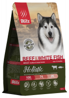 Уценка: Blitz Holistic Adult Beef&White Fish сухой корм для собак, говядина и белая рыба (Срок до 26.08.26)