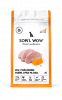 Уценка: Bowl Wow Сухой корм для собак крупных пород, индейка, курица с рисом и тыквой, 2кг (Срок до 30.07.2025)