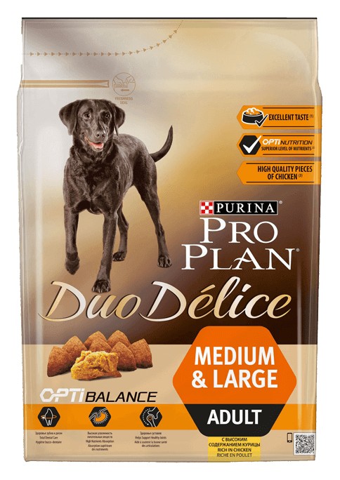 Pro Plan Duo Delice для взрослых собак всех пород, курица и рис