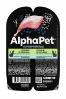 AlphaPet Superpremium Консервы для кошек с чувствительным пищеварением, мясные кусочки в соусе, кролик и черника