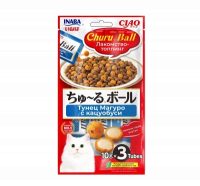 Inaba Ciao Churu Ball Лакомство-топпинг для кошек, шарики с кремовой начинкой, тунец магуро с кацуобуси 10г*3шт
