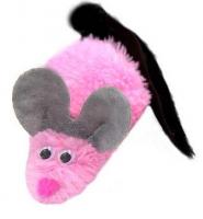 GoSi Игрушка мышь-полевка с ушами розовая, с хвостом из натуральной норки, этикетка кружок