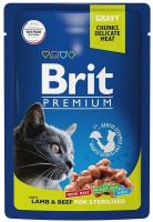 Brit Premium пауч для взрослых стерилизованных кошек ягненок и говядина в соусе 85гр