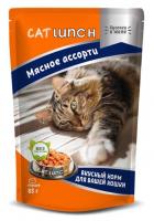 Cat Lunch пауч для кошек кусочки в желе, мясное ассорти 85гр