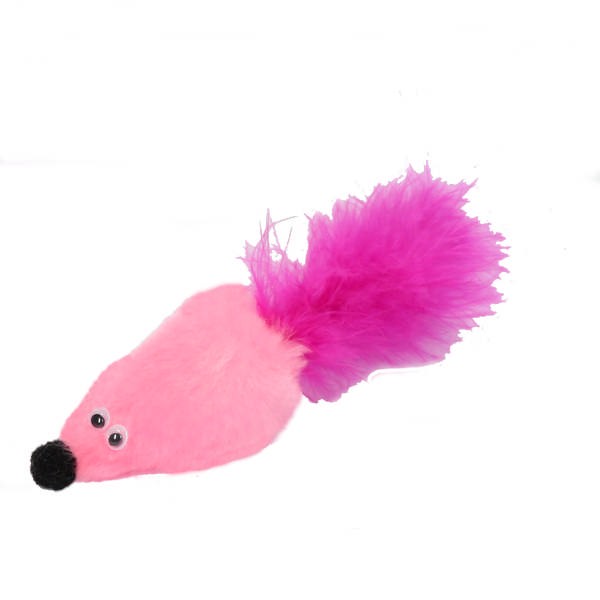 GoSi Игрушка мышь с кошачьей мятой, хвост перо марабу, розовая