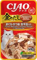 Inaba Ciao Kinnodashi Влажный корм для кошек, тунец магуро и тунец кацуо с палтусом в желе