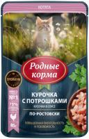 Родные корма Пауч для котят курочка и потрошки по-Ростовски, кусочки в соусе, 85гр