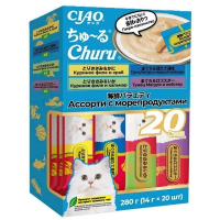 Inaba Ciao Churu Крем-лакомство пюре для кошек, ассорти с морепродуктами, 14 г х 20 шт.