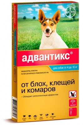 Elanco Адвантикс 100 капли на холку для собак от блох,клещей и летающих насекомых для собак, 4-10 кг