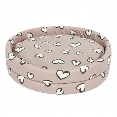 Rich Breed Lowcost Лежанка круглая поплин, сердечки на моккачино, M 40*40*12