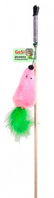 GoSi Махалка-удочка мышь с кошачьей мятой, хвост-перо марабу, розовая