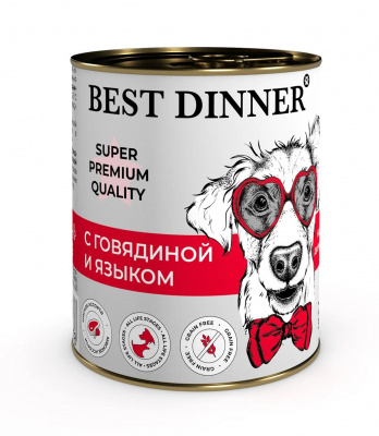 Best Dinner Super Premium консервы для собак и щенков, мясные деликатесы, рубленое мясо с говядиной и языком