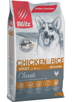 Blitz Adult Classic Chicken&Rice сухой корм для взрослых собак, курица и рис