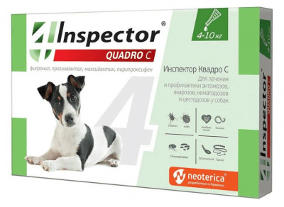 Inspector Quadro Капли от внешних и внутренних паразитов для собак, (от 4 до 10кг)