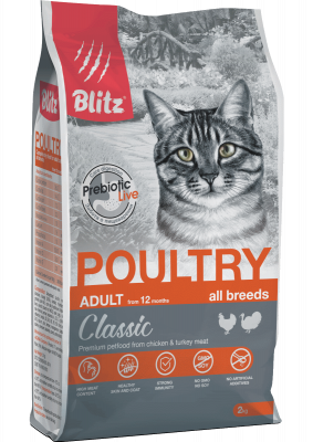 Уценка: Blitz Adult Classic Poultry Cats сухой корм для взрослых кошек с домашней птицей (Поврежденная упаковка)