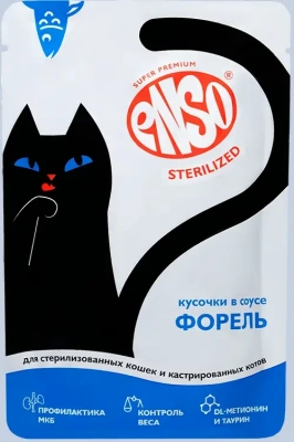 Enso Steril Корм влажный полнорационный для стерилизованных кошек, кусочки в соусе с форелью, пауч 85г