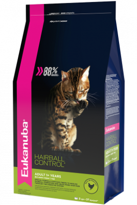 Eukanuba Hairball Сухой корм для взрослых кошек живущих в помещении, способствующий выведению шерсти