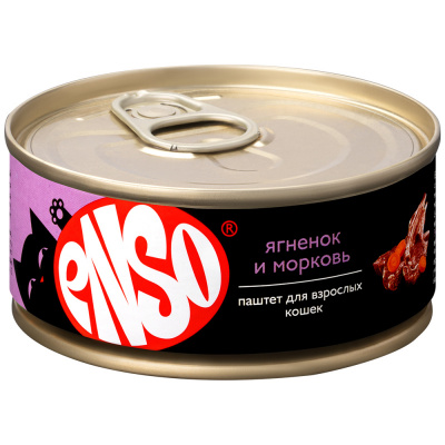 ENSO Корм консервированный полнорационный для кошек, паштет с ягненком и морковью