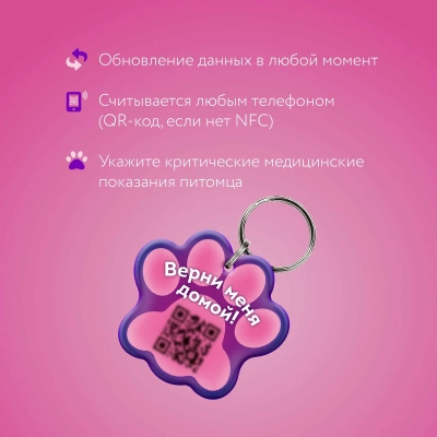PetCard Цифровая визитка (адресник) для собак и кошек с QR-кодом и NFC