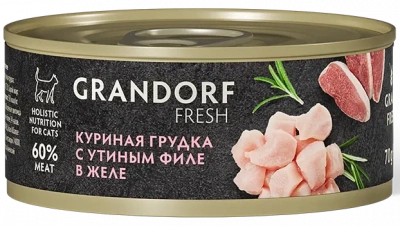 Grandorf Fresh Cat Adult Консервы для кошек куриная грудка с утиным филе в желе , 70г