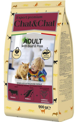 Chat&Chat Expert Premium Сухой корм для взрослых кошек с говядиной и горохом