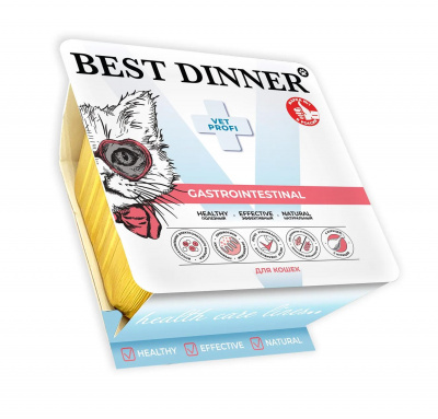 Best Dinner Exclusive Vet Profi Gastrointestinal ветеринарная диета при расстройстве желудка, влажный корм для кошек в ламистере, паштет с курицей