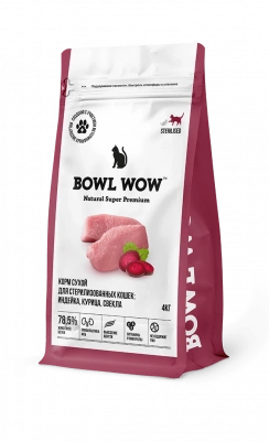 Bowl Wow Сухой корм для стерилизованных кошек, с индейкой, курицей и свеклой
