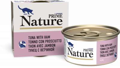 Prime Nature Консервы для кошек в желе, тунец с ветчиной 85гр