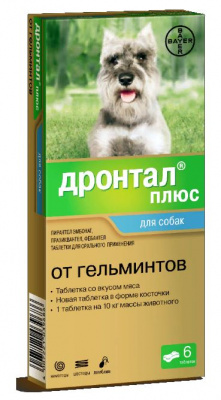 Дронтал плюс № 6 таблетки для собак со вкусом мяса, 6 шт