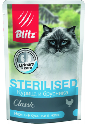 Blitz Classic  корм для взрослых кошек курица с брусникой в желе