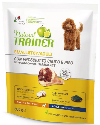 Natural Trainer Small&Toy для взрослых собак мелких и миниатюрных пород, сыровяленая ветчина и рис