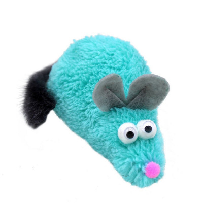 GoSi Игрушка мышь-полевка с ушами голубая, с хвостом из натуральной норки, этикетка флажок