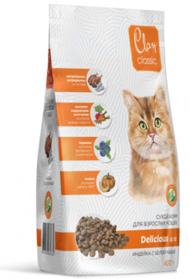 Clan Classic Delicious 32/15 Сухой корм для кошек, индейка с белой рыбой