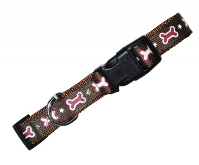 Уют Ошейник хаки, рисунок косточки, двойной, с тесьмой 1.9х35-50 см
