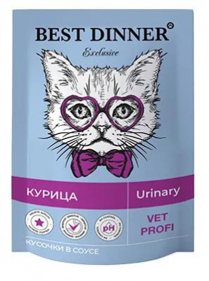 Best Dinner Exclusive Vet Profi Urinary ветеринарная диета при мочекаменной болезни, пауч для кошек, курица в соусе