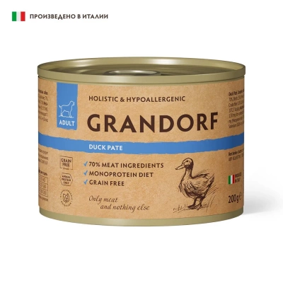 GRANDORF Консервы для собак, паштет из утки 200г