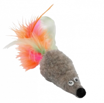 GoSi Игрушка для кошек мышь с кошачьей мятой, хвост-перо пышное, серая