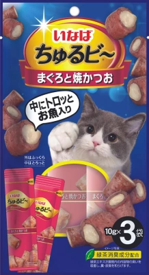 Inaba Churu Bee Запеченные трубочки для кошек, тунец магуро и тунец кацуо, 10г*3