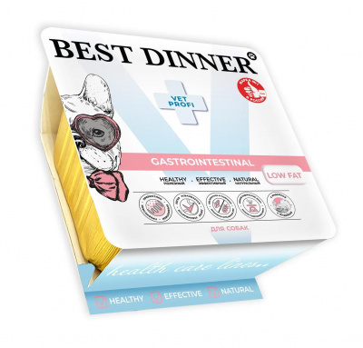 Best Dinner Exclusive Vet Profi Gastrointestinal Low Fat ветеринарная диета при расстройстве желудка, влажный корм для собак в ламистере, паштет с индейкой