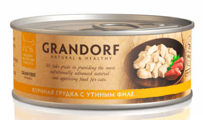 GRANDORF Консервы для кошек куриная грудка с утиным филе 70 гр