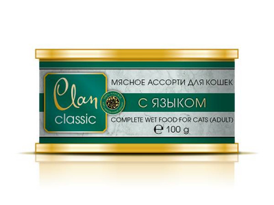 Clan Classic консерва для кошек, мясное ассорти с языком