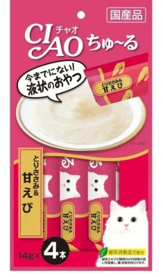 Inaba Ciao Churu пюре для кошек, куриное филе и креветки, 14г*4