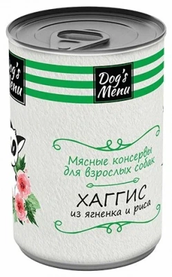 Dog`s Menu Консервы для взрослых собак, хаггис из ягненка и риса
